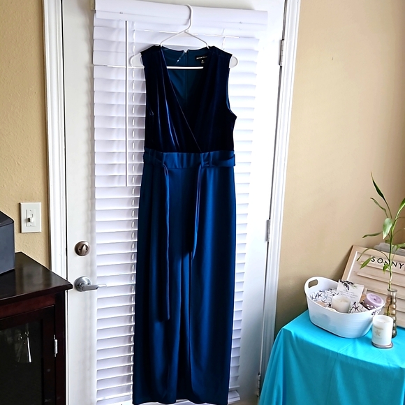 Blue Green Jumpsuit, Carwash Style Flair Legs - Picture 3 of 3